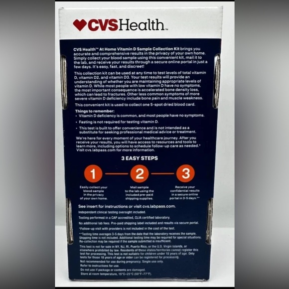 NEW/SEALED CVS At Home Health VITAMIN D Test Sample Kit NO LAB FEES - EXP 5/27 - Picture 2 of 4